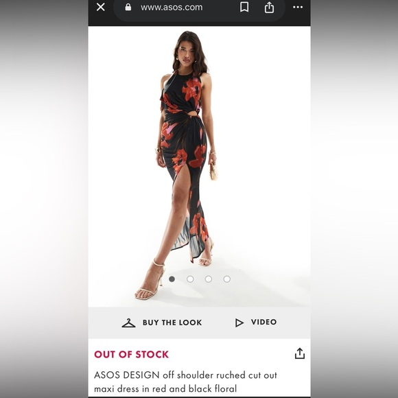 ASOS Dresses & Skirts - ASOS DESIGN off shoulder ruched cut out maxi dress in red and black floral